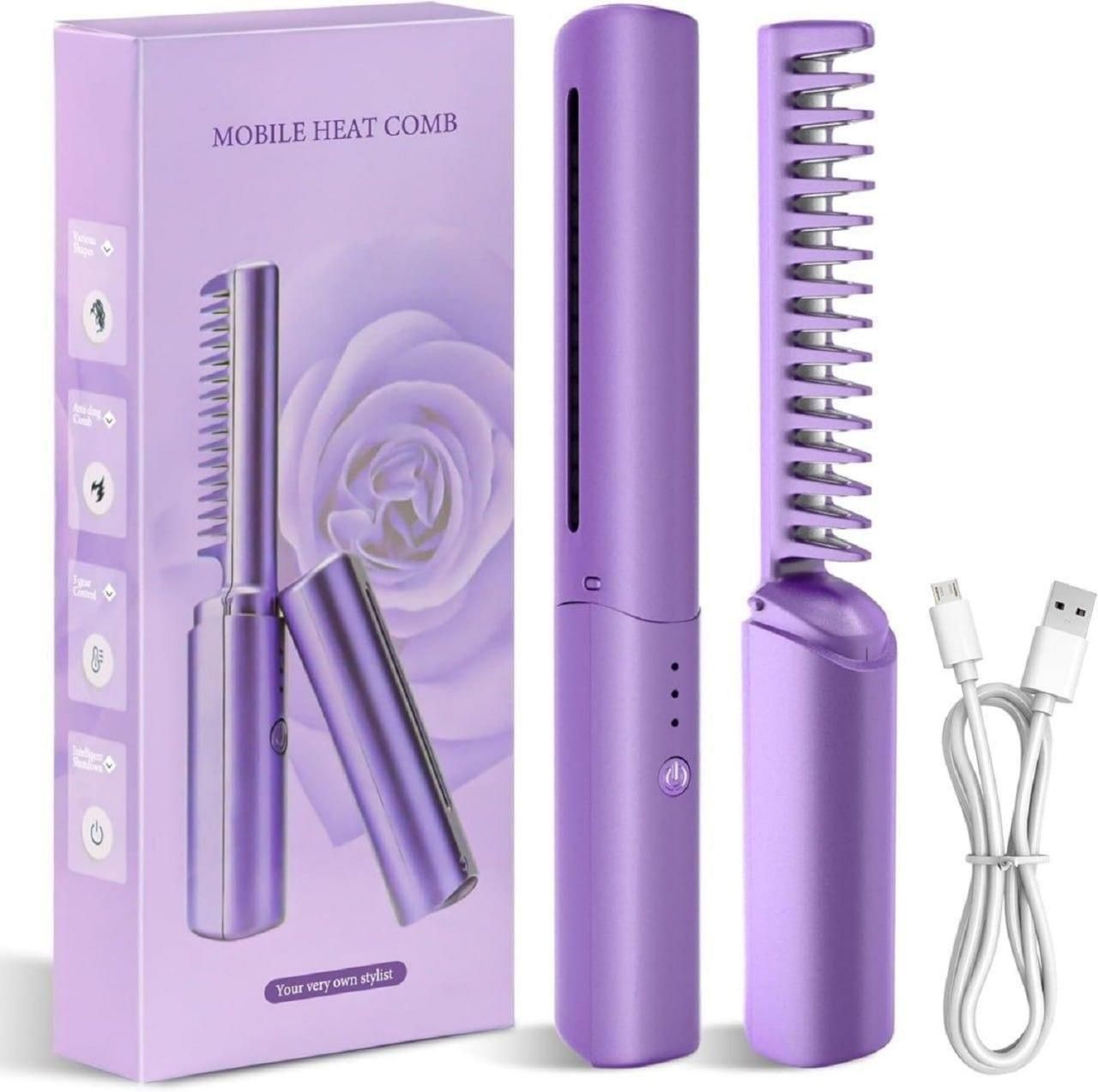 StraightEase Heat Styler Cordless Rechargeable Mini Adjustable Hair Straightener Hot Comb