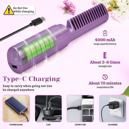 StraightEase Heat Styler Cordless Rechargeable Mini Adjustable Hair Straightener Hot Comb